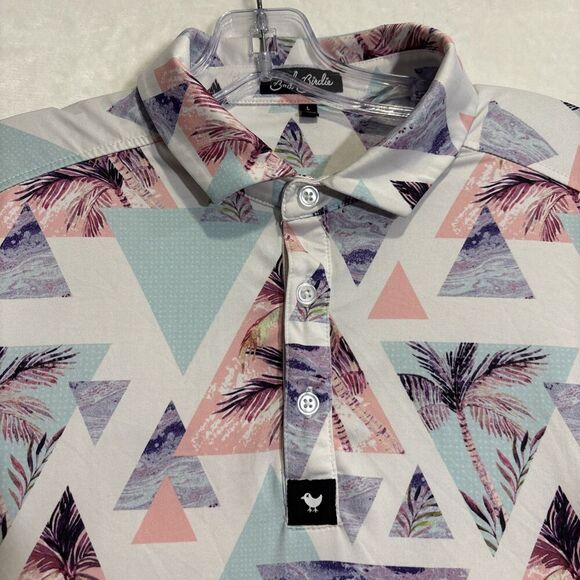 Bad Birdie Polo Shirt Men's Large Triangle Geometric Palm Tree Performance Golf - Picture 5 of 16